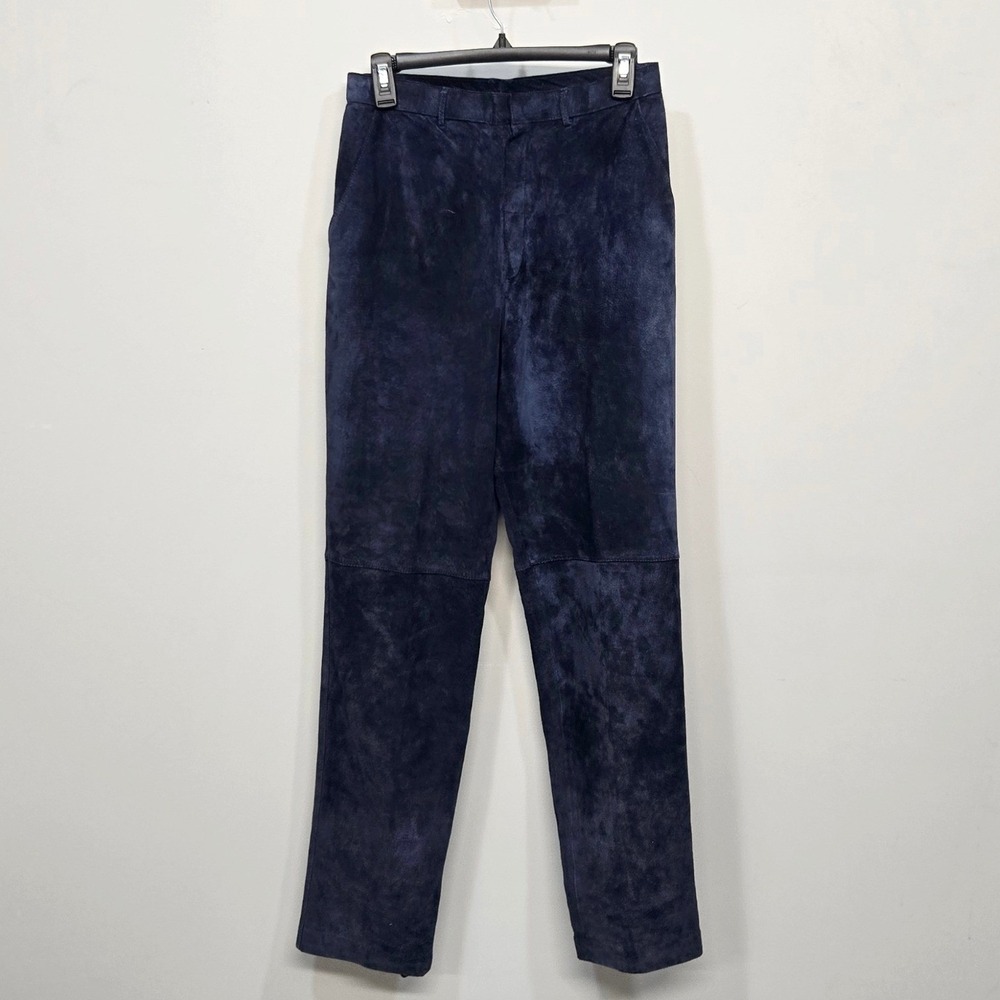 Vintage 90s The Eagle's Eye Suede Leather Pants 10 Blue Straight Leg‎ Minimalist